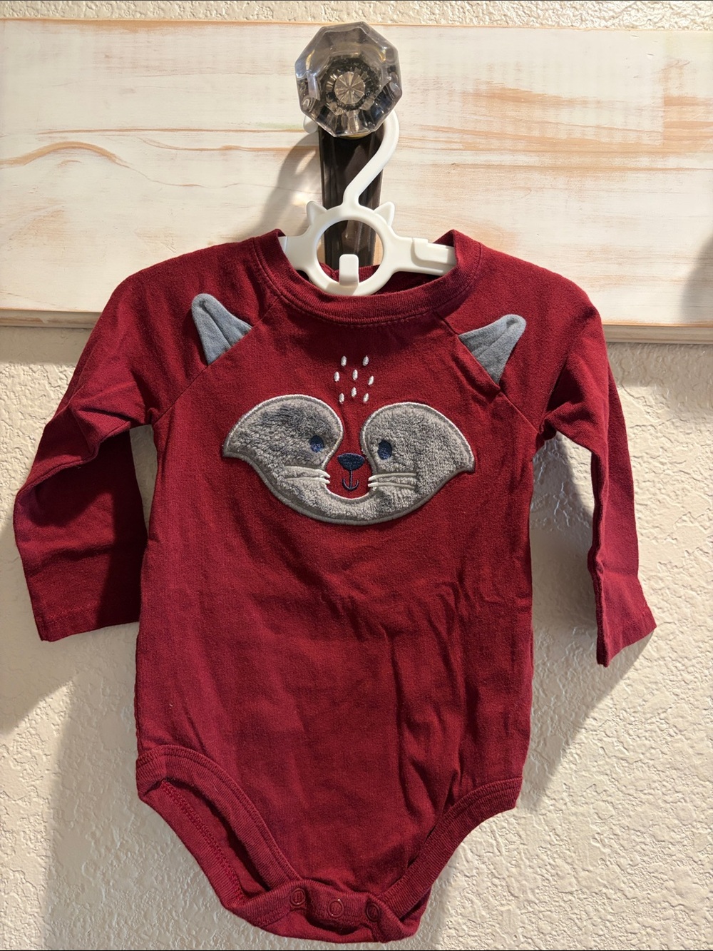 Red Baby Fox Applique Long-Sleeve Bodysuit